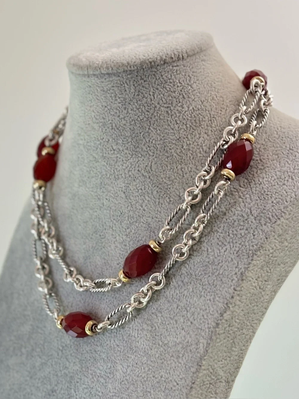 David Yurman 925 & 18k Gold Bijoux Station Necklace with Carnelian 34